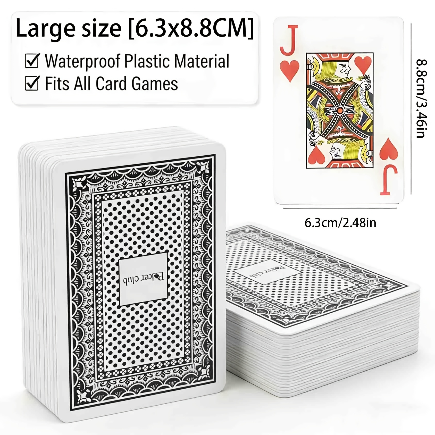 Premium Plastic Playing Cards - Waterproof, Wear-resistant, 6.3x8.8cm Large Size Poker Deck