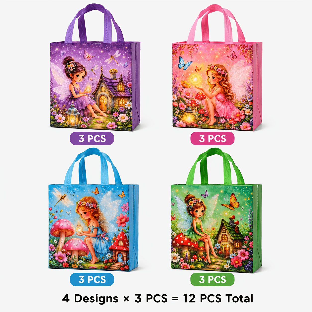 TEMU 12pcs Cartoon Fairy Gift Bags, Non-woven Tote Bags With Durable Handles, 23x22x11cm, Suitable For Parties, Birthdays, Graduations, Festivals,