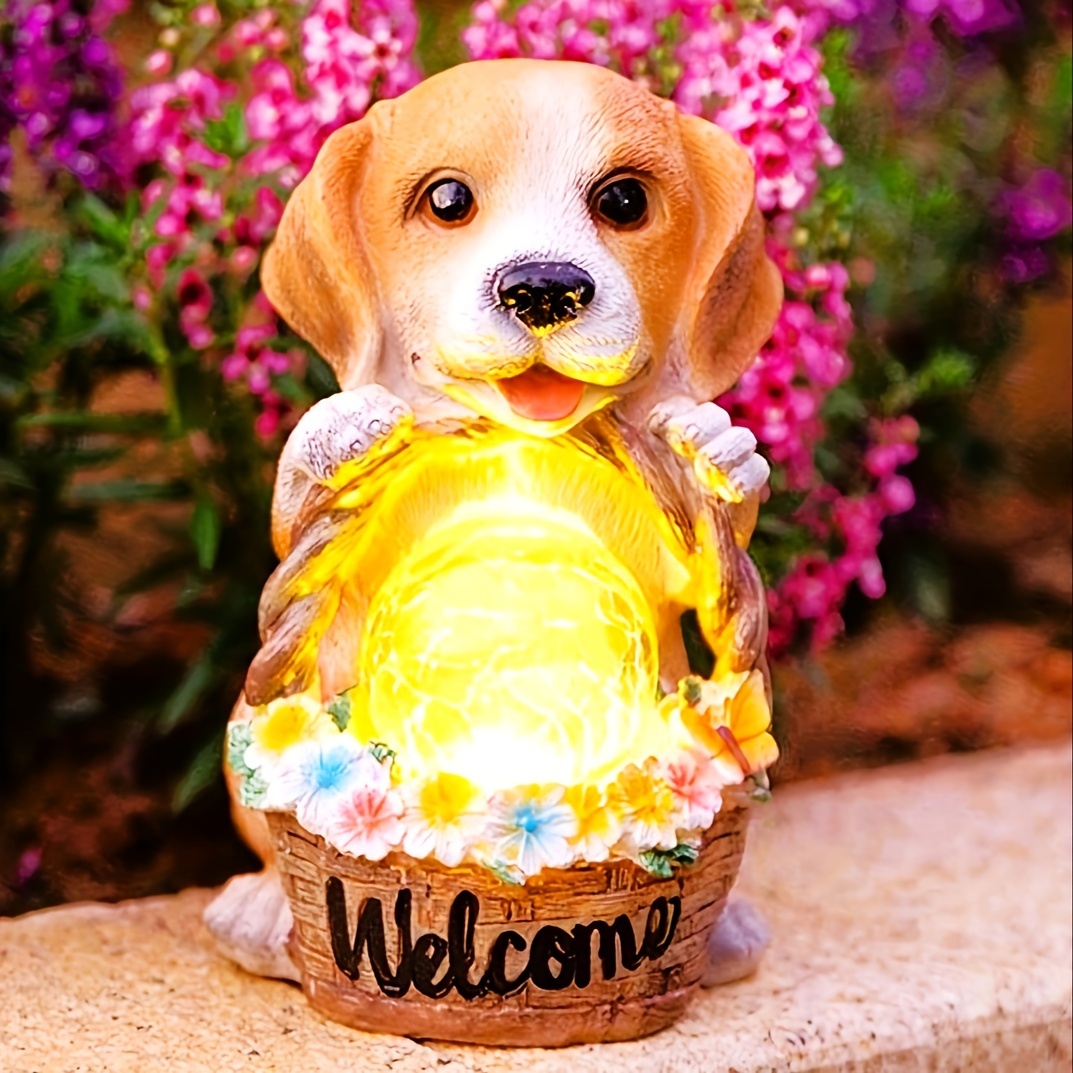 

1pc Garden Decorations Dog Solar Energy Animal Decoration Welcome Sign, Statue Night Light, Garden Resin Handicraft Decoration Light