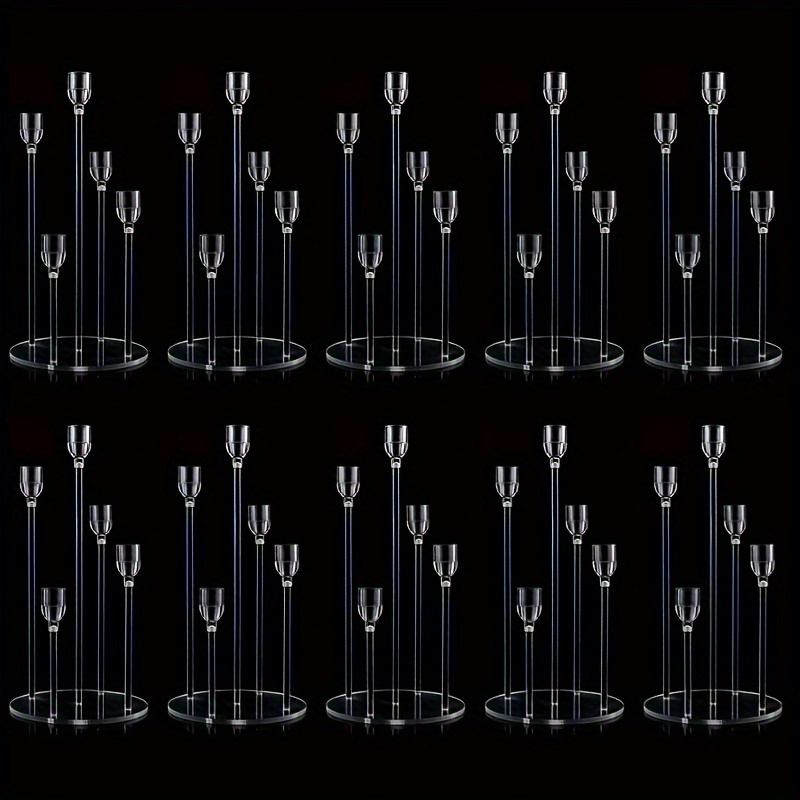 Image of 1/2/10pcs Acrylic 5-arm Candle Holders, Transparent Centerpieces For Wedding Living Room Dining Table Decoration, Wedding Decoration, Party Decorations, Party Packs