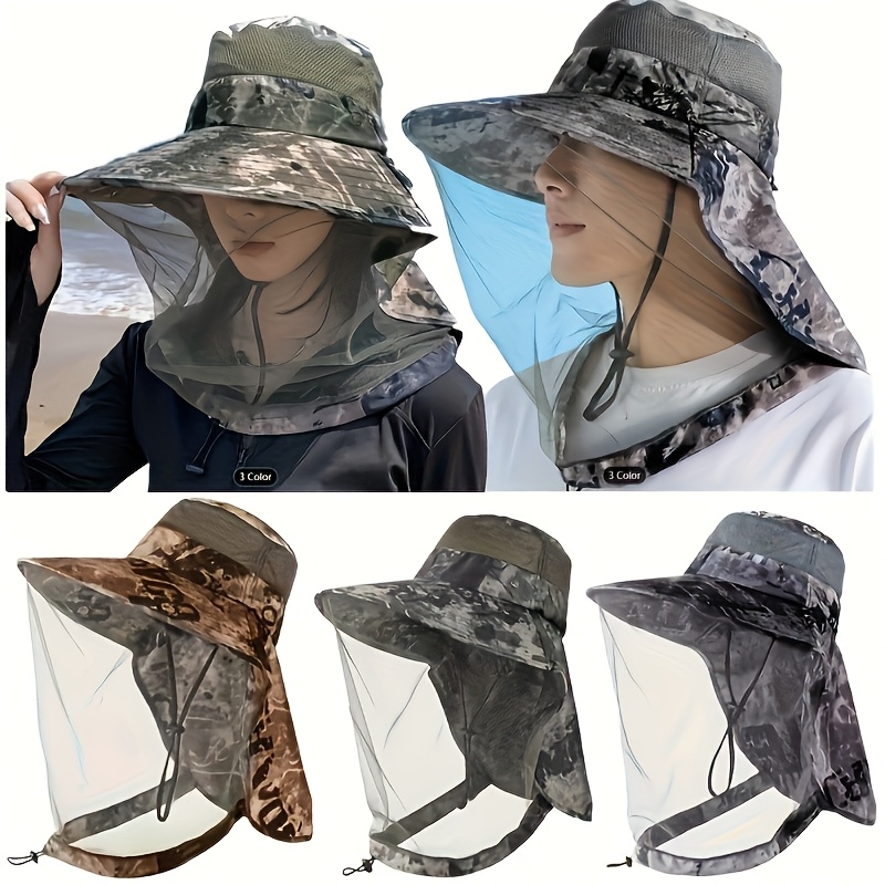 2pcs set 1pc unisex outdoor fishing hat breathable mesh bucket     for outdoor travel camping and cycling