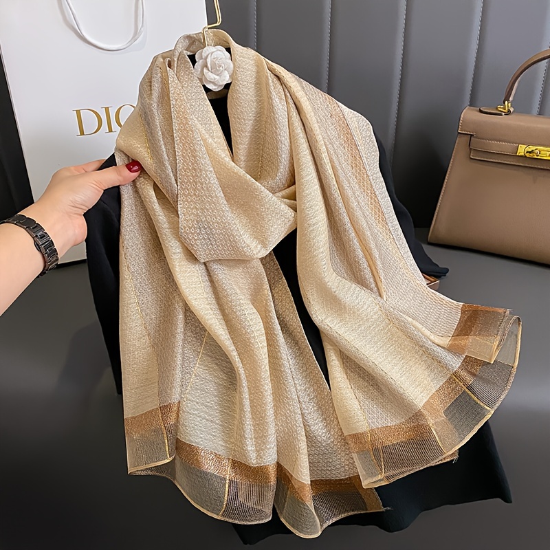 

Elegant Striped Polyester Shawl For Women, 100% Polyester Yarn-dyed Scarf, Breathable & Warm, , Non-stretch, Long Scarf For Spring, Autumn, Winter, - No Feathers