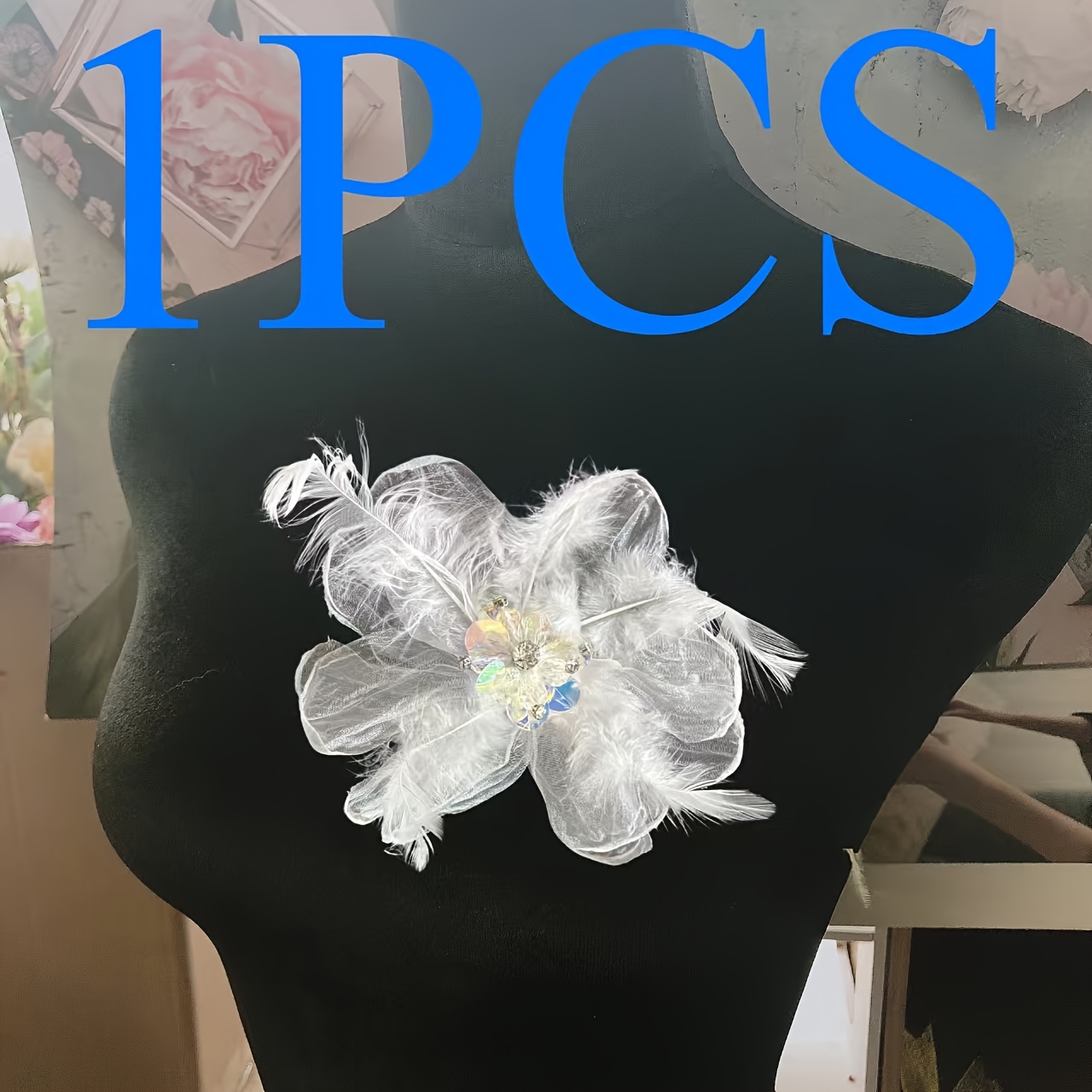 TEMU 1pc/16cm/6.3inch 3d Feather Tassel Handmade Flower Accessory Brooch, Fashion Crystal Headband For Dresses, Bags & Wedding Hair Accessories