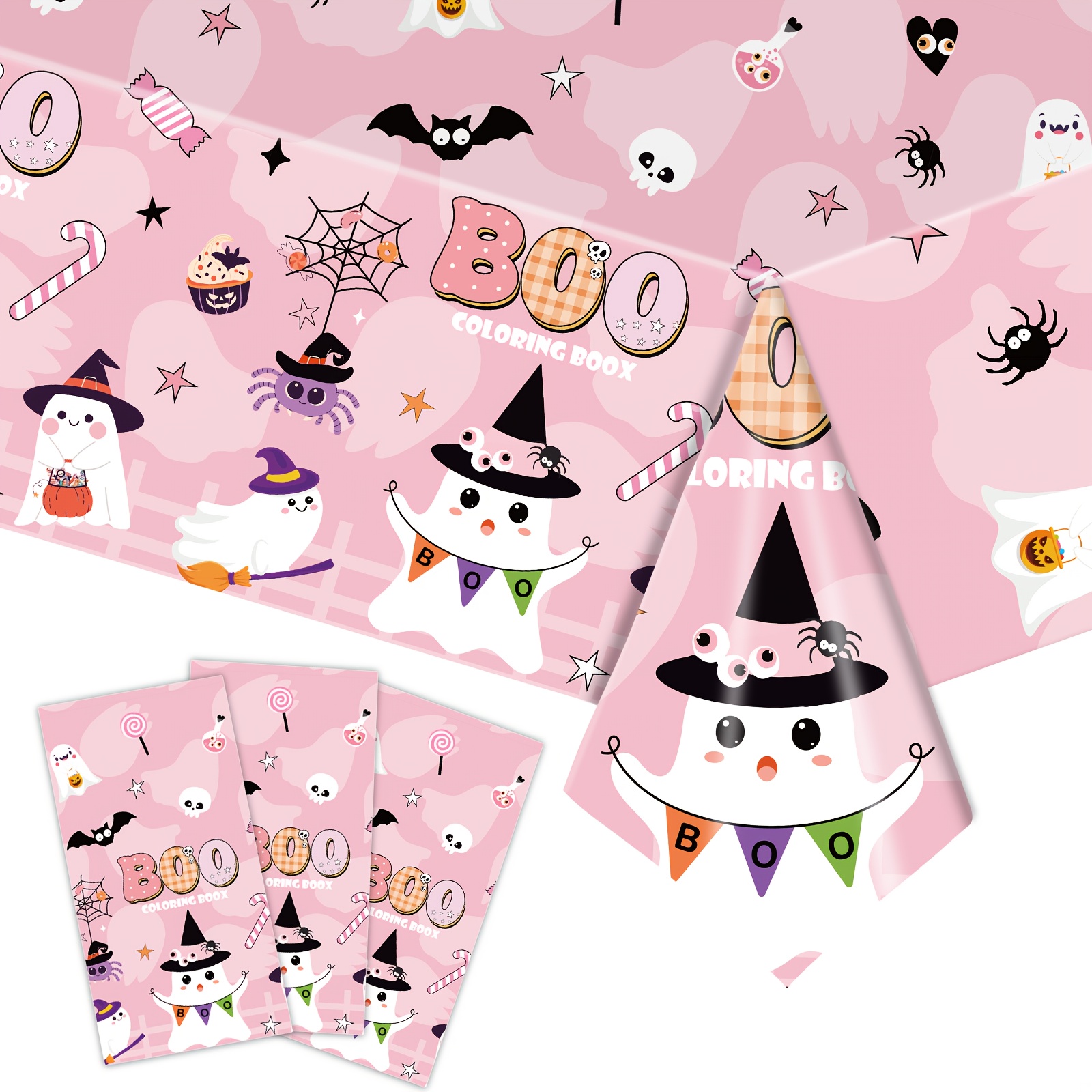 TEMU 1/3pcs Pink Halloween Tablecloth Cute Tablecloth Boo Suitable For Halloween Birthday Party Bat Tablecloth Cute Disposable Tablecloth For Dinner