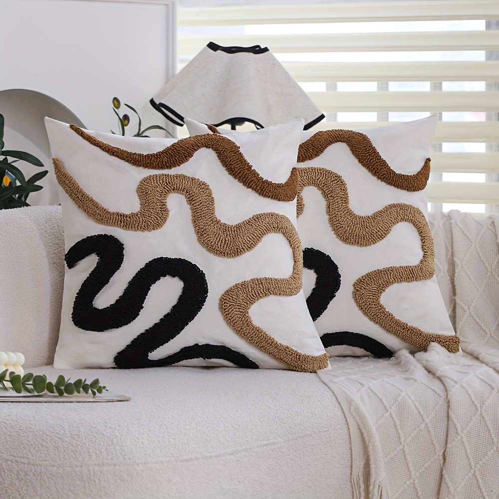 TEMU 2pcs Geometric Lines Tufted Decorative Throw Pillow Cover, Boho Style Living Room Decorations 18x18 Cushion Cover, No Pillow Core