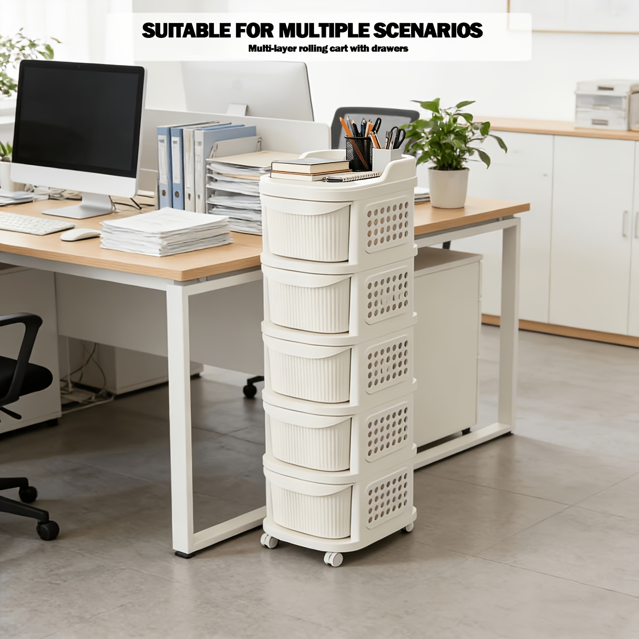 1pc of unique and fashionable multi layer large capacity trolley with drawerseasy to assemble suitable for offices and   office supplies and accessoriesstorage and organizationdurable Product details 0