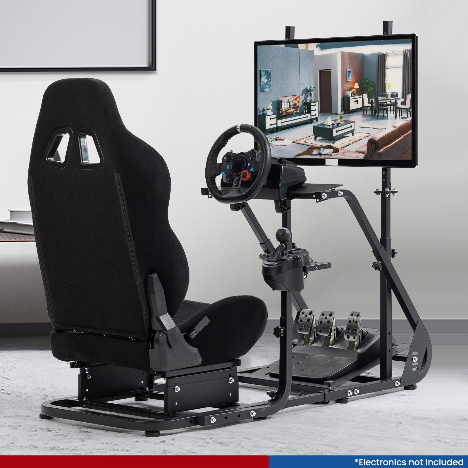 Image of Minneer Racing Simulator Cockpit With Monitor Mount And Black Seat Adjustable Fits For , Simulated Cockpit Without Shifter, Wheel, Pedals