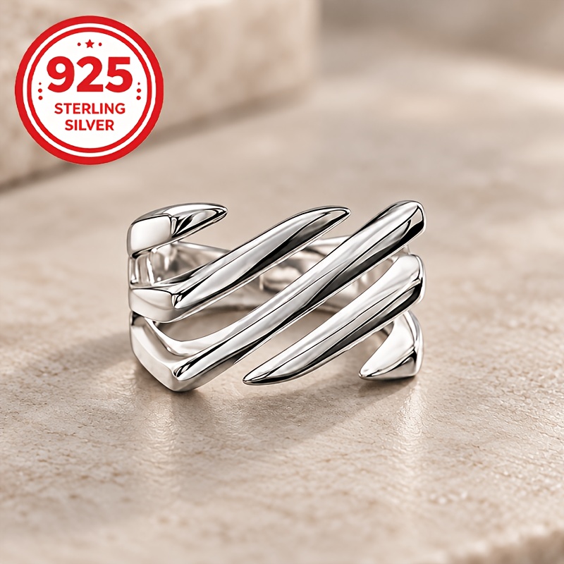 Women's 925 Silver Adjustable Twill Geometric Band Ring