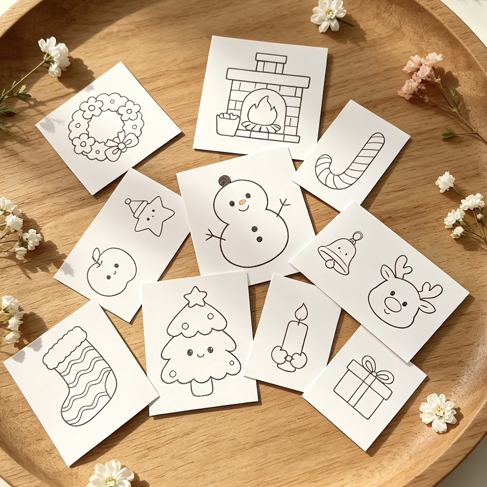 10pcs Water-Soluble Self-Adhesive Flower Christmas Embroidery Pattern Set Kit