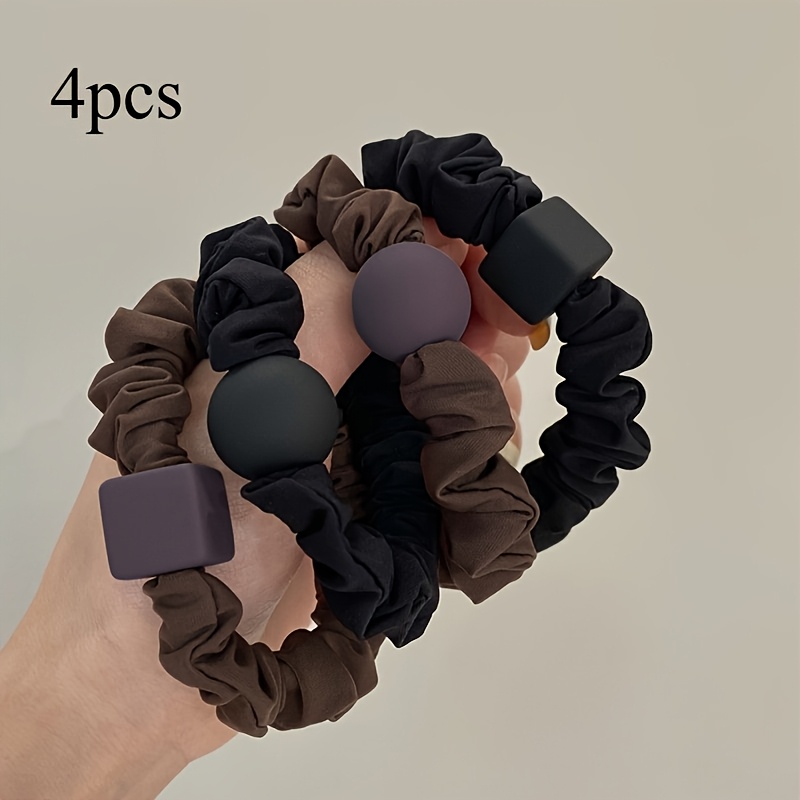 Image of 4pcs Korean Version Of Simple Geometric Small Hair Band, Fashionable High Elastic Hair Tie Rubber Band Headband Hair Accessories, Suitable For Daily, Yoga, Dating Wear