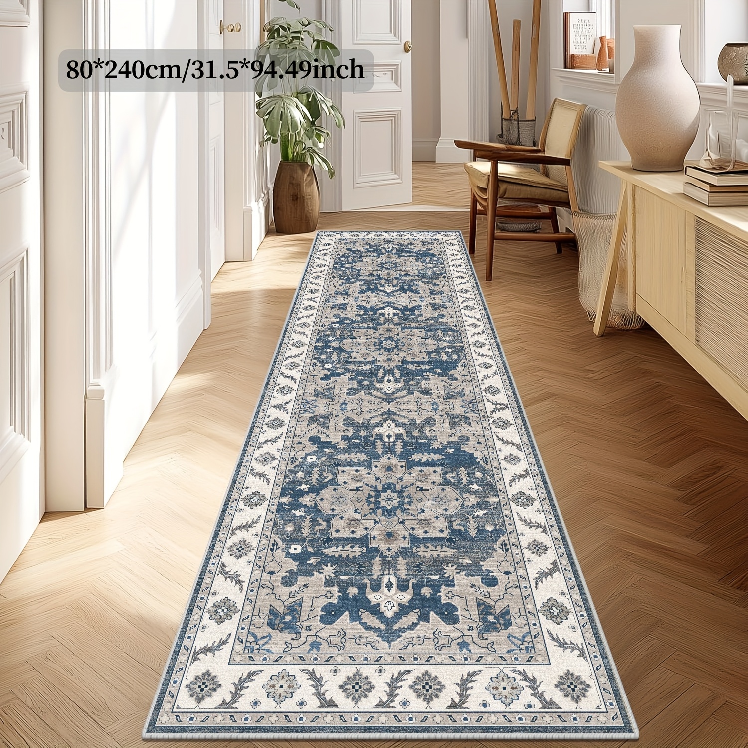 1pc Modern Imitation Cashmere Carpet Runner - Large Long Hallway Rug Suitable For Living Room, Bedroom, Kitchen, Office - Shaved Fiber, Non-slip & Machine Washable, -long Runner ()