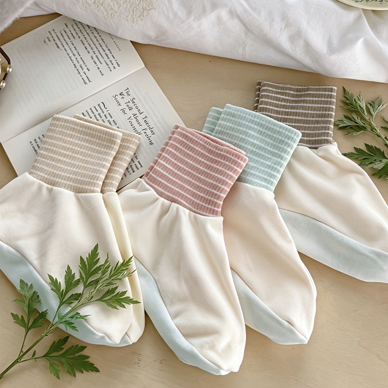 TEMU 4-pair Women's New Style Sleep Socks, Air-conditioned Socks, Plush-lined, Warm, Soft, And Comfortable Slouchy House Slippers, Suitable For