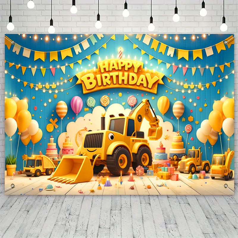 

1pc Construction Excavator & Bulldozer Birthday Banner, Polyester 3d Design, 71x44", Boys Party Decor, Indoor/outdoor, Multipurpose Use, No Electricity Needed, Fits All Occasions & Seasons