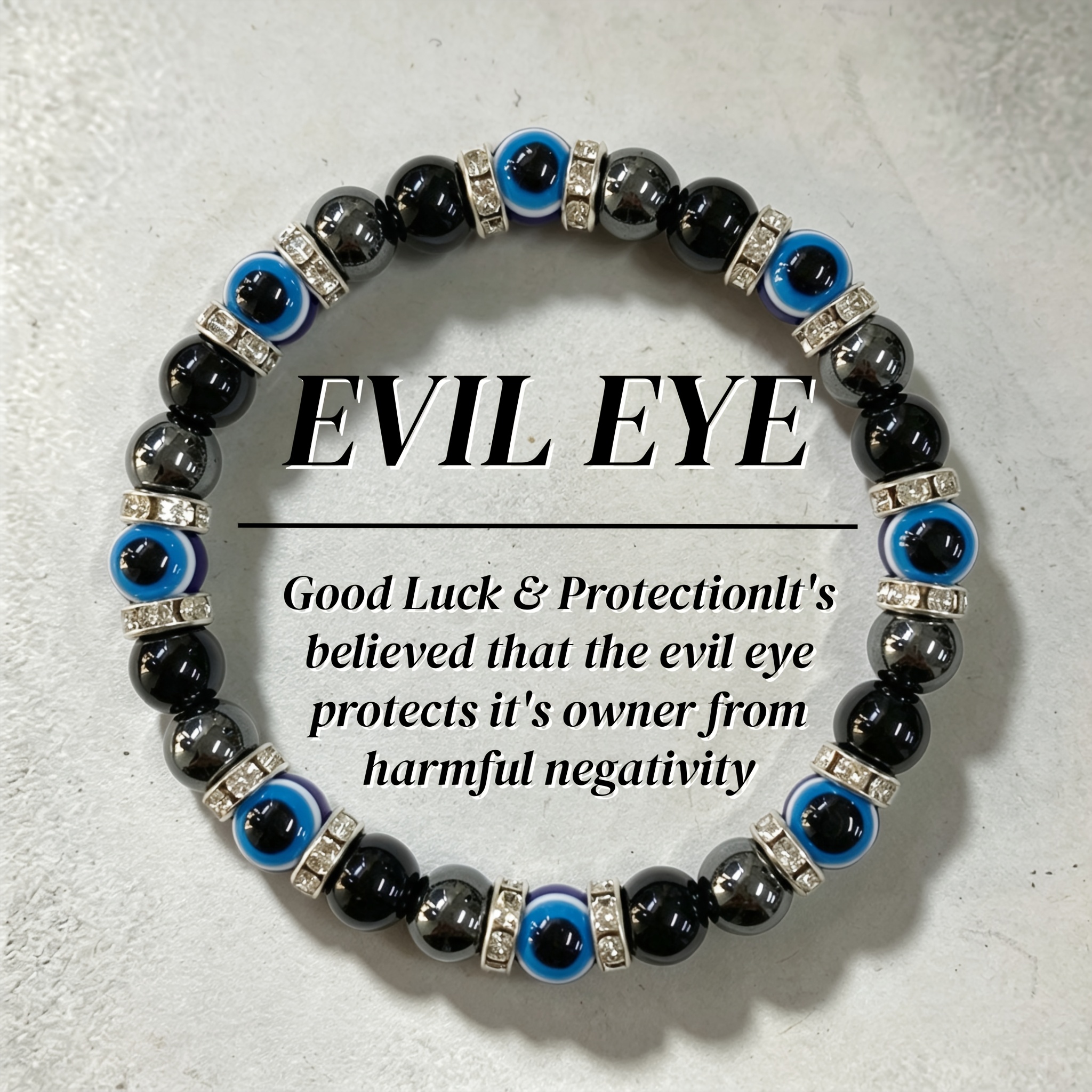 TEMU Bracelet XDSM Œil Maléfique en Onyx Noir et - Perles Bohèmes Adaptées , Cadeau d' de pour Hommes et Femmes, Unisexe pour Occasions (Noël, Nouvel