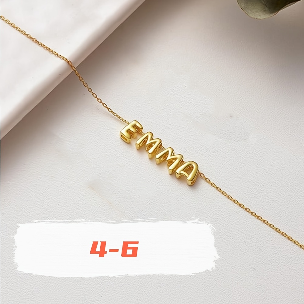 Golden Tone 3D Bubble Name Necklace Personalized Initial Charm Jewelry