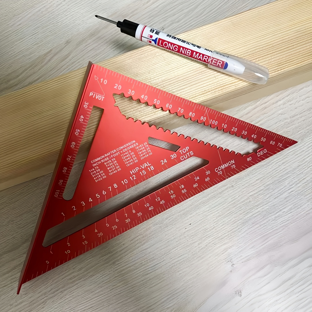 TEMU 2pcs Aluminum Alloy 7 Inch Speed Square With Long Tip Pencil Roof Framing Angle Measuring And Marking Tool