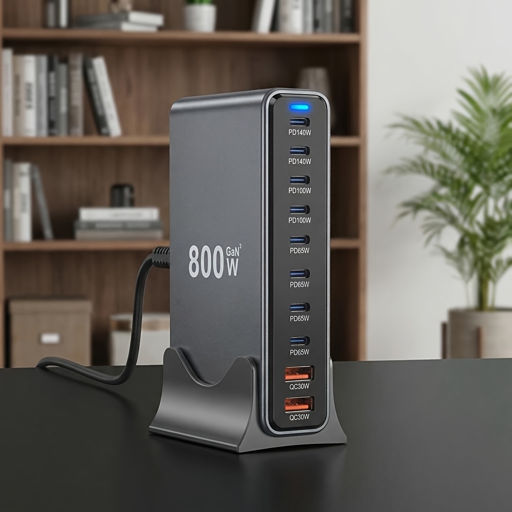 800W USB-C Gan Charger, 10-In-1 Charging Block, Dual 140W PD 65W PD PPS 2 * 30W USB Ports, Suitable for Various Electronic Devices, Laptops, Mobile Phone Chargers, Compatible with Macbook/Iphone 17/Ipad, Etc. Perfect Christmas Gift