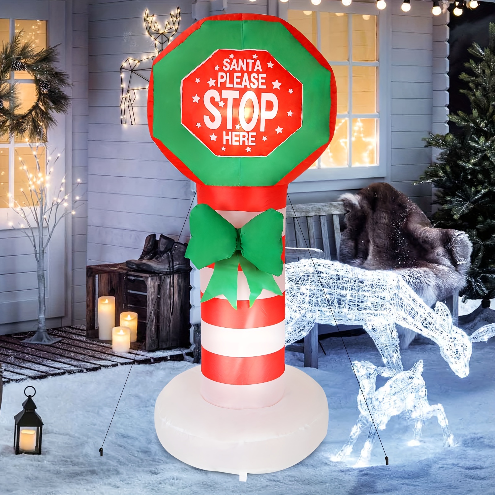 

4ft Inflatable Christmas Santa Stop Sign Indoor & Outdoor Christmas Decoration With Built-in Led Lights