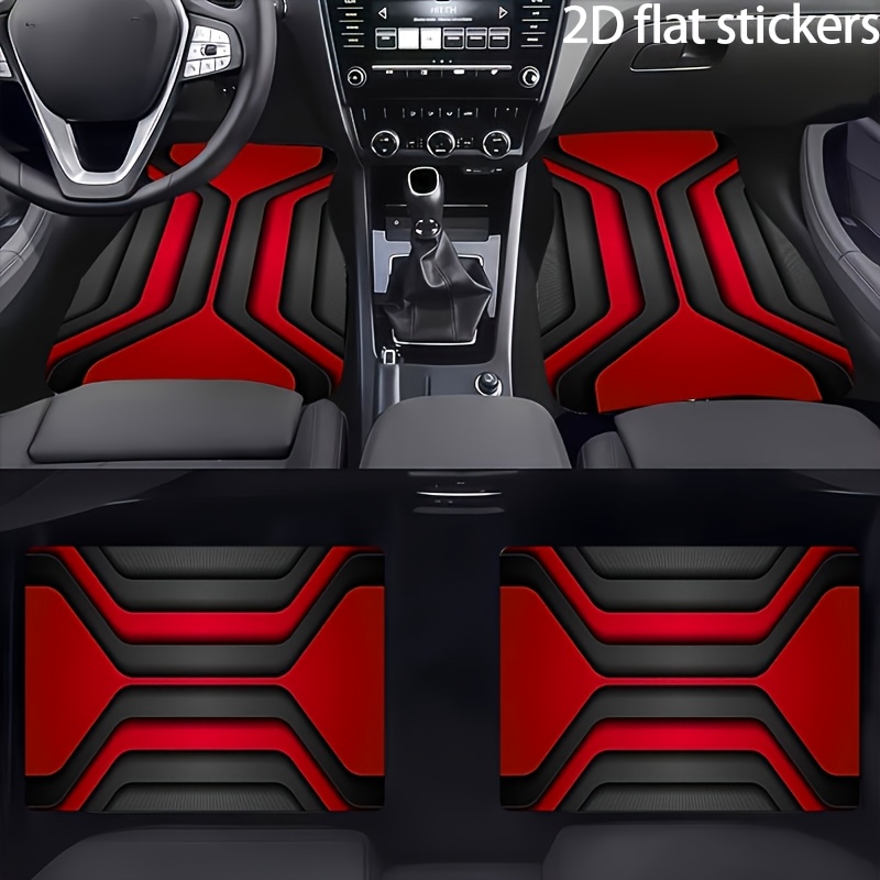 E-shop Auto-Fußmatten / 2D-flach, 4-teiliges Set mit geometrischem abstraktem Design, kräftiges Rot- & Schwarz-Farbschema, aus, moderner & schlanker