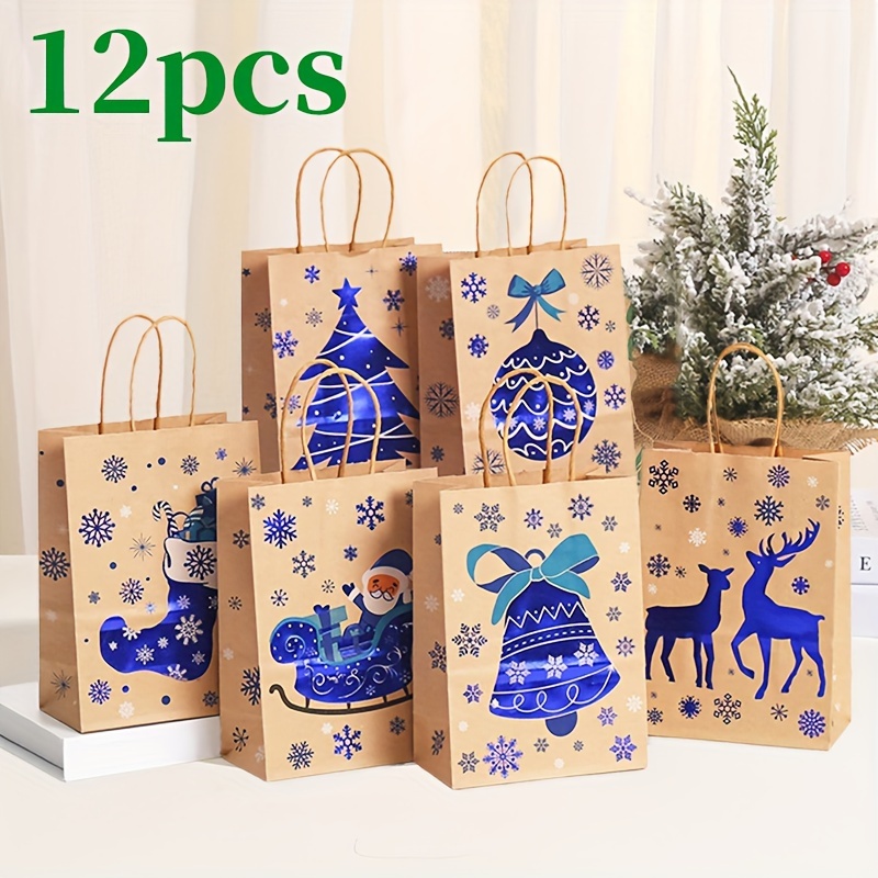 TEMU 12-pack Christmas Gift Bags, Foil Kraft Bags With Handles, 8.3x5.9x3.2 , Non-closeable, Non-washable Tote Bags For Favors And Presents