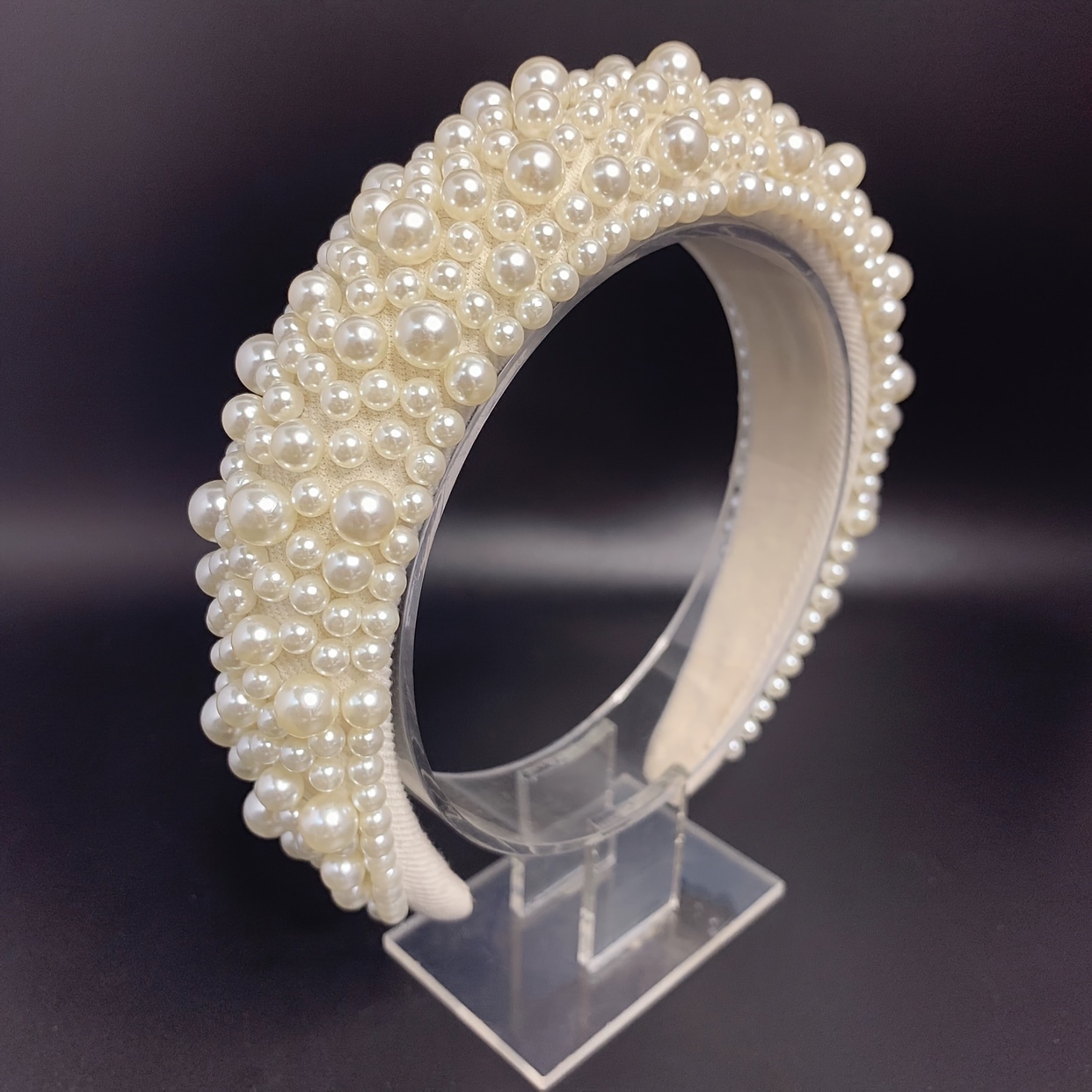 

[elegant Headband] Elegant Wide Pearl Headband For Women - , Full-coverage Pearls, Chic Hair Accessory In Cream - Ideal For Daily & Casual Wear, Head Bands Hair Accessories