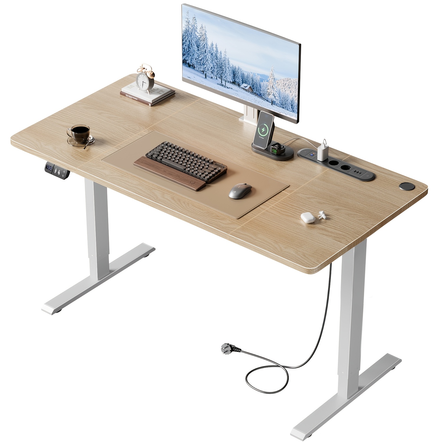 TEMU Bureau électrique pivotant, Bureau à hauteur réglable, Bureau de bureau avec prise électrique intégrée, Port USB, 2 de , Bureau d'ordinateur sur