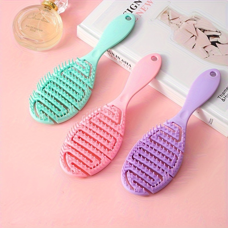 

1pc Hollow-out Scalp Massage Hair Comb, Detangler Brush, Use For Smoothing And Volumizing Hairstyling - Plastic Bristle, Normal Hair Type, Styling Comb With Abs Handle