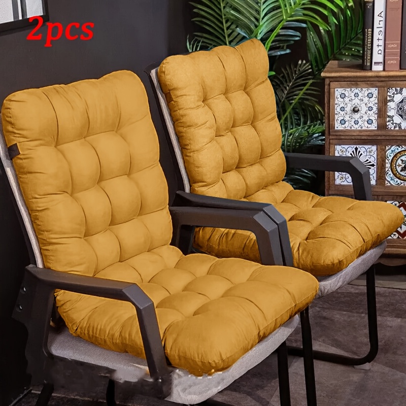 item picture 2pcs thickened polyester   chair cushion comfortable soft washable straps full back support fabric seat cover for garden furniture outdoor seating and indoor outdoor use