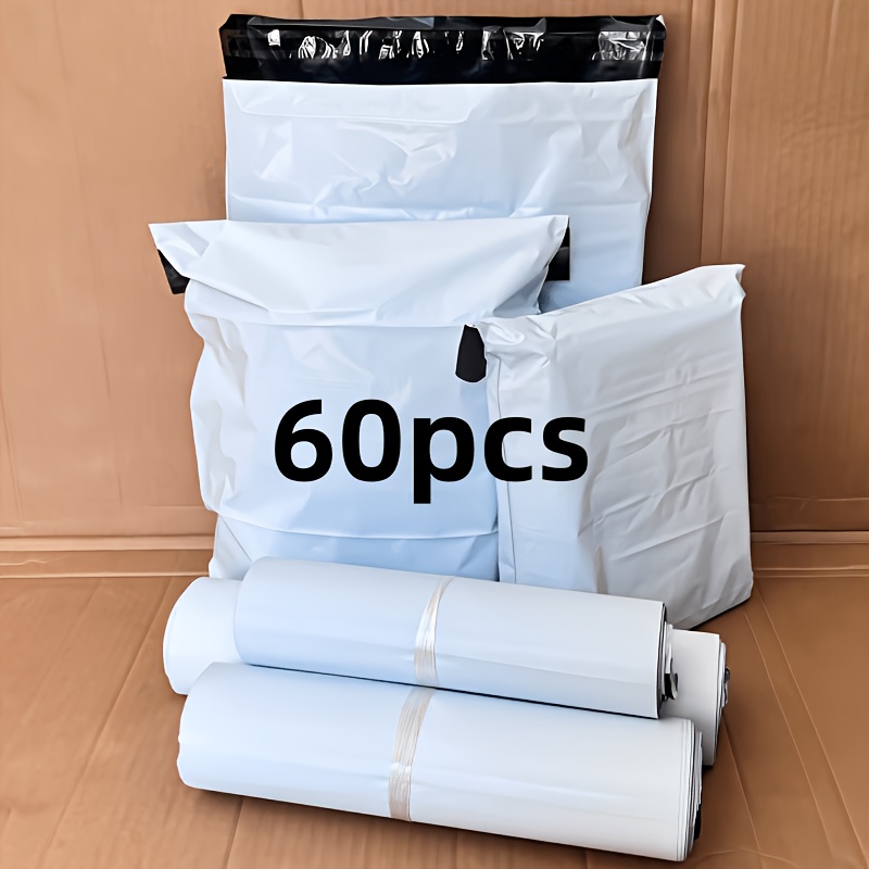 60pcs White Mixed Packaging Bags, Mailing Envelopes & Self-adhesive Plastic Storage Pouches - 3 Sizes (20pcs Each), Ideal For Large Packages And Clothing Shipping