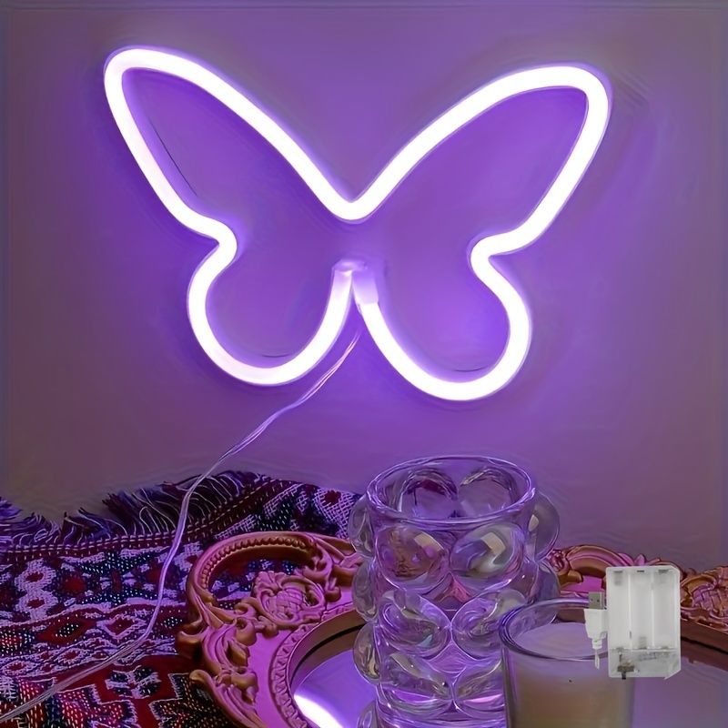 

Butterfly Led Neon Sign Light, Usb, Battery Operated Novelty Neon Mini Night Light, For Bedroom Girls Room Birthday Home Wall Decoration, Christmas Festival Wedding Anniversary Party Atmosphere Light