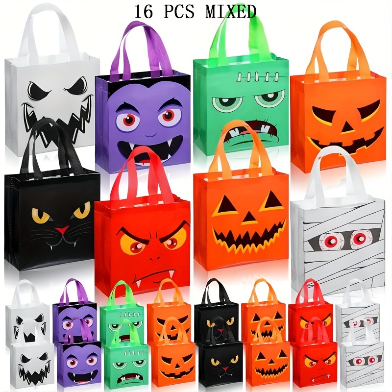 8pcs/16pcs Halloween Tote Bags, Reusable Non Woven Halloween Bags, Bags