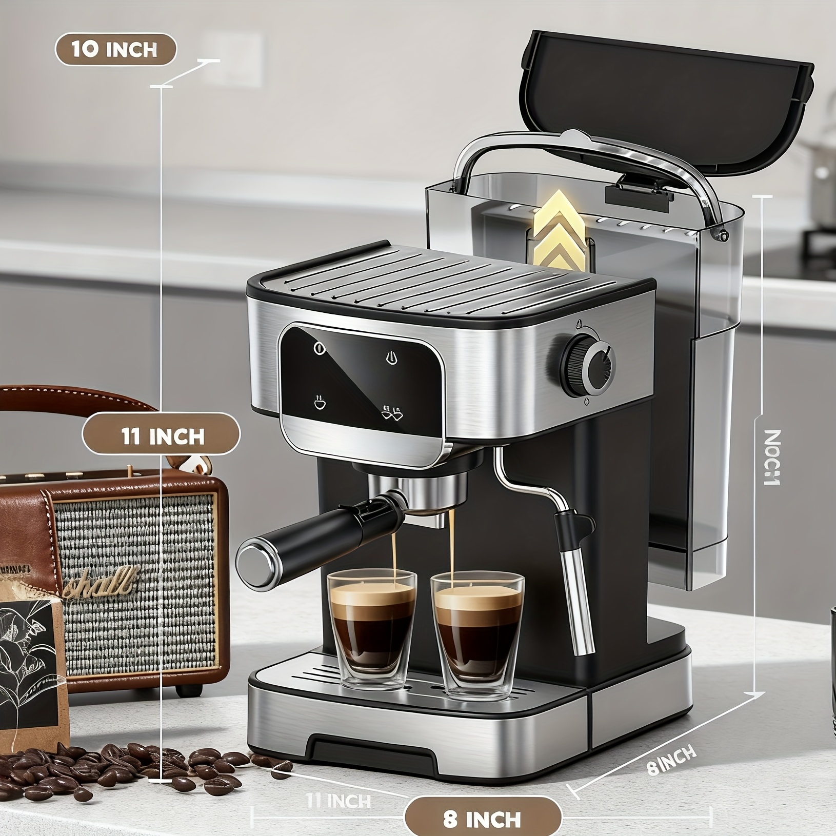Espresso Machine With Milk Frother, 20 Bar Compact Espresso Maker With Touch Screen & 61oz Removable Water Tank For Home, Stainless Steel Coffee Machine For Cappuccino, Latte, Black