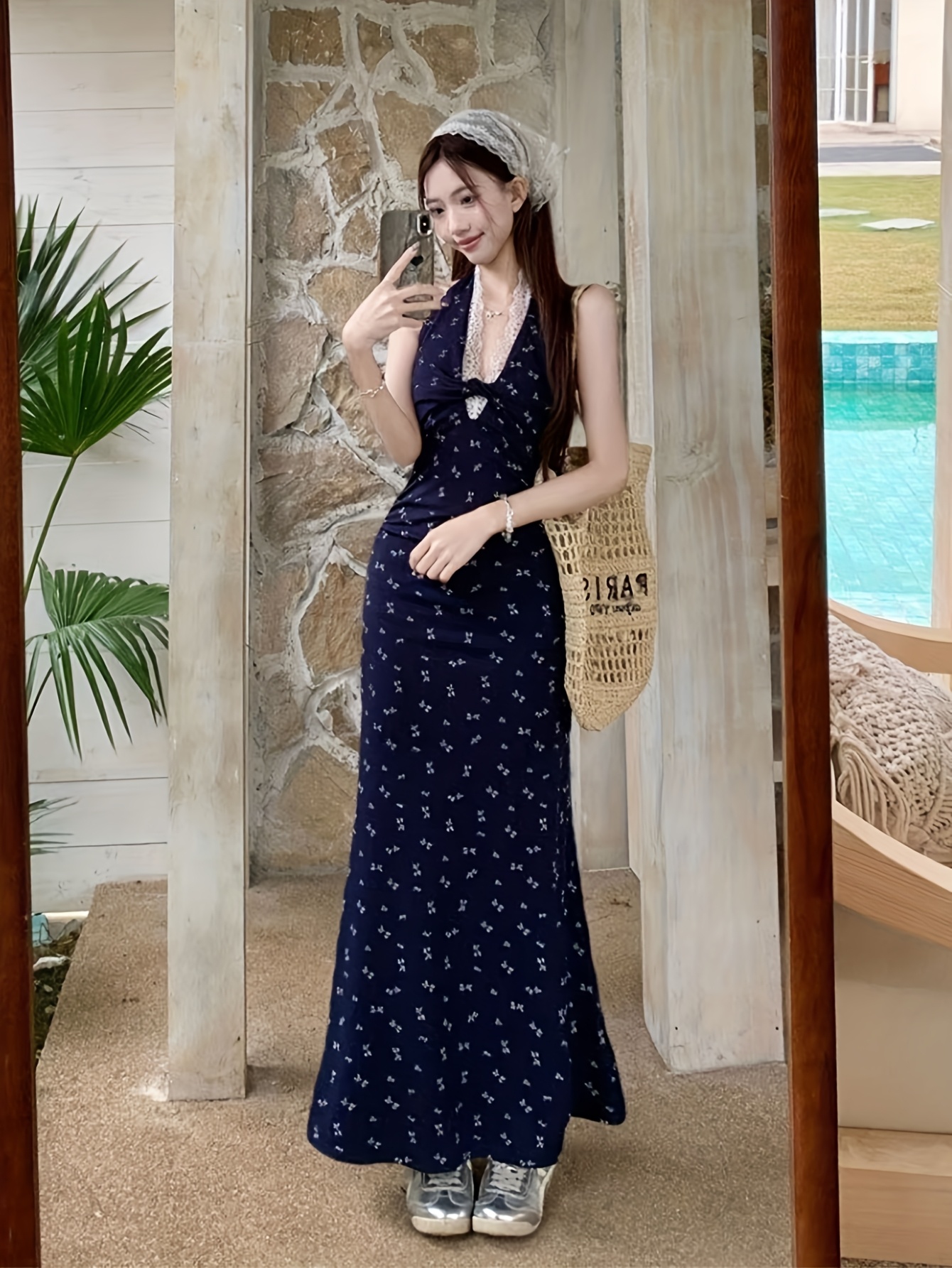 knee length dresses for ladies Patricia Black Extreme Plunge Long Sleeve Maxi Dress With Tie Detail – Club  L London main image 1