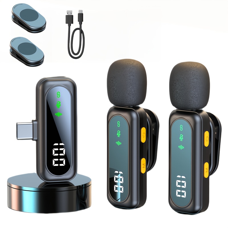 TEMU 2.4g Wireless Lavalier Microphone With Feather Windscreen & Digital Display - Plug-and-play Professional Noise-canceling Usb-c Portable Mic