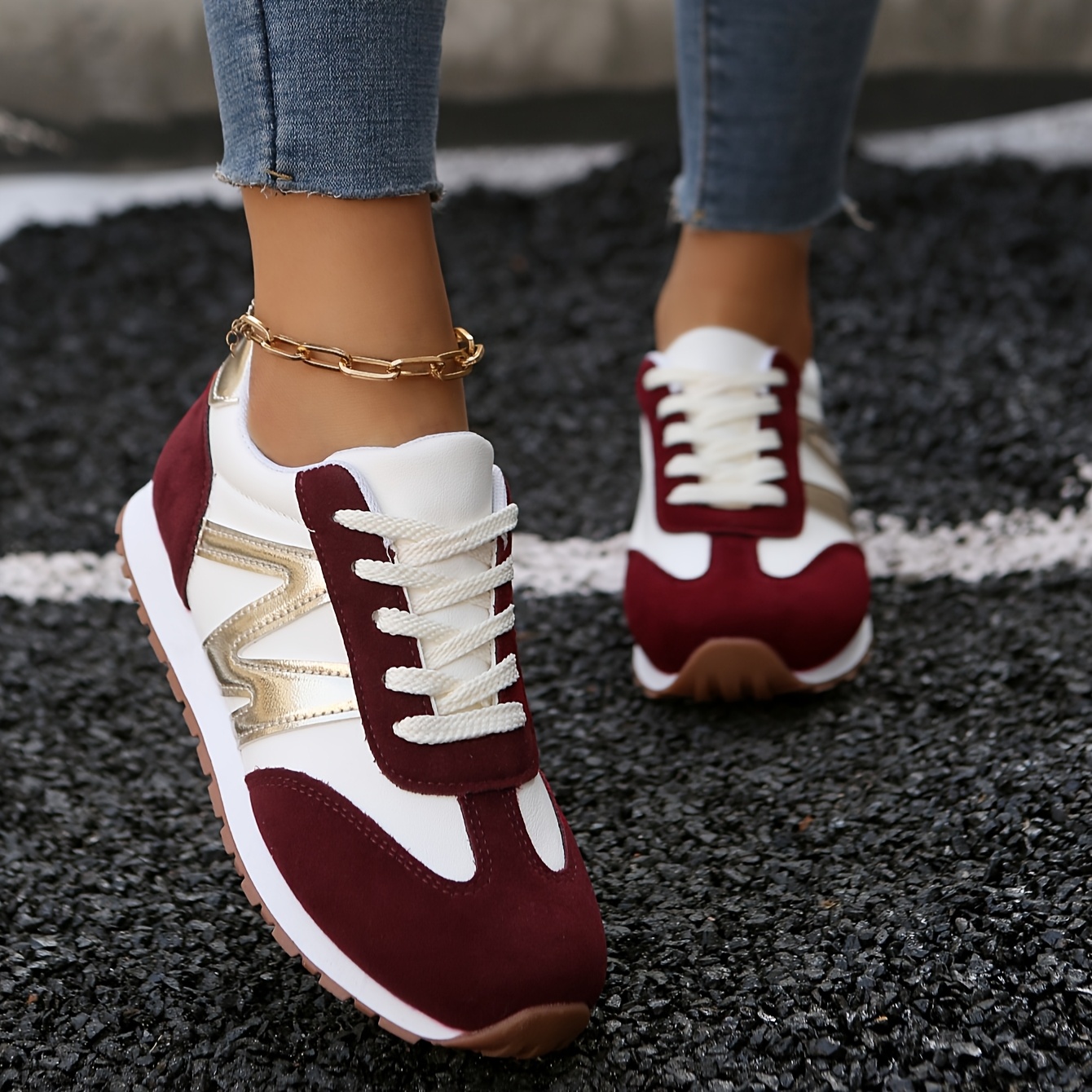 Women'S Burgundy Platform Sneakers Low-Top Lace-Up Sneakers with Thick  Sole, Height Increase, Casual Athletic Shoes for Students