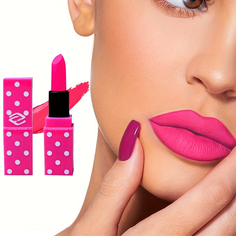 

8 Colors Super Cute Girls Lipstick, Pink Polka Dots Design Long Lasting Non-fading Waterproof Velvet Lip Color, Non-stick Cup Lip Makeup For Teen Girls Valentine's Day Gifts