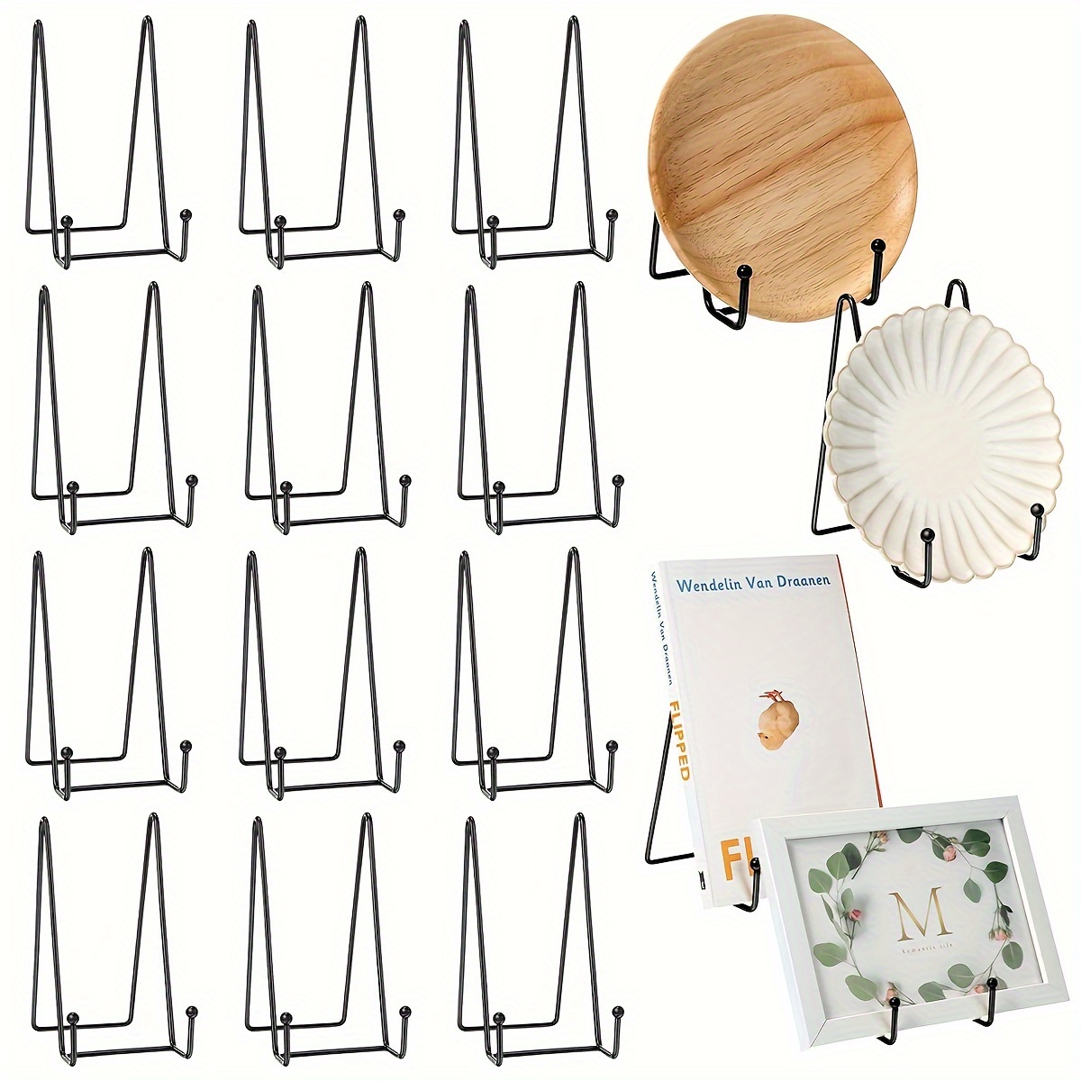 TEMU 12pcs Book Display Stand, Metal Display Stand, Photo Easel Stand, Book Stand, Plate Stand, Picture Stand, For Decorative Display Easel, Photo