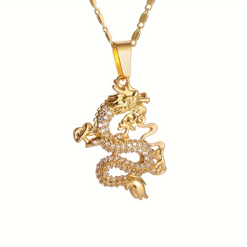 TEMU 1pc Hip-hop Dragon Pendant Necklace, Trendy Ethnic Style Wealth Amulet Jewelry Gift For Men And Women