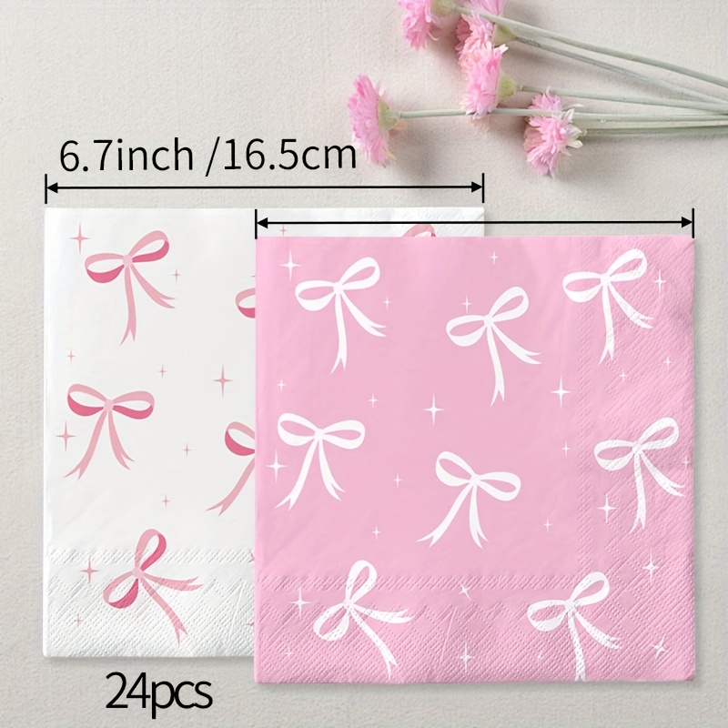 TEMU 24pcs Bow Themed Party Napkins - 2-ply, Soft & Absorbent, Ideal For Bachelorette Parties, Celebrations, , Birthdays, Gatherings, Dessert Tables,