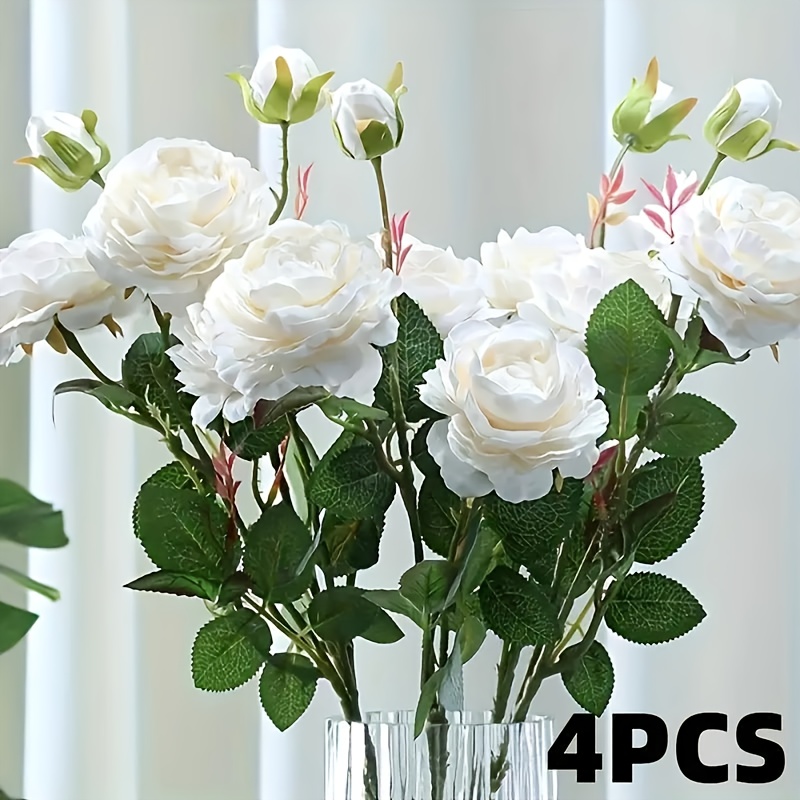 TEMU 4pcs Elegant Artificial Peony Flowers - 8 Large Silk Peonies   4 Buds, 65cm Stems For Wedding Centerpieces, Bridal Bouquets, Home Decor, Party