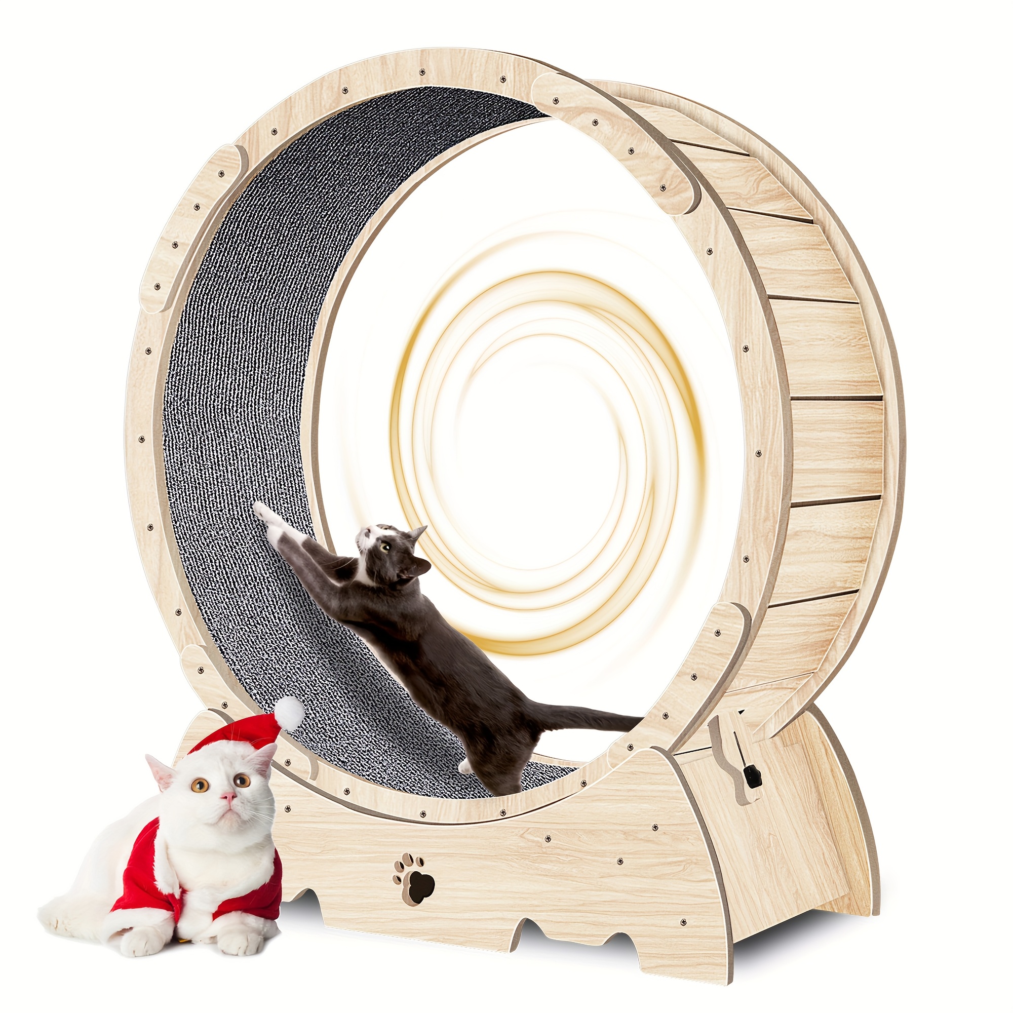 large cat exercise wheel 37 natural solid wood cat wheel exerciser for indoor cats safety cat treadmill with lock minimized  design