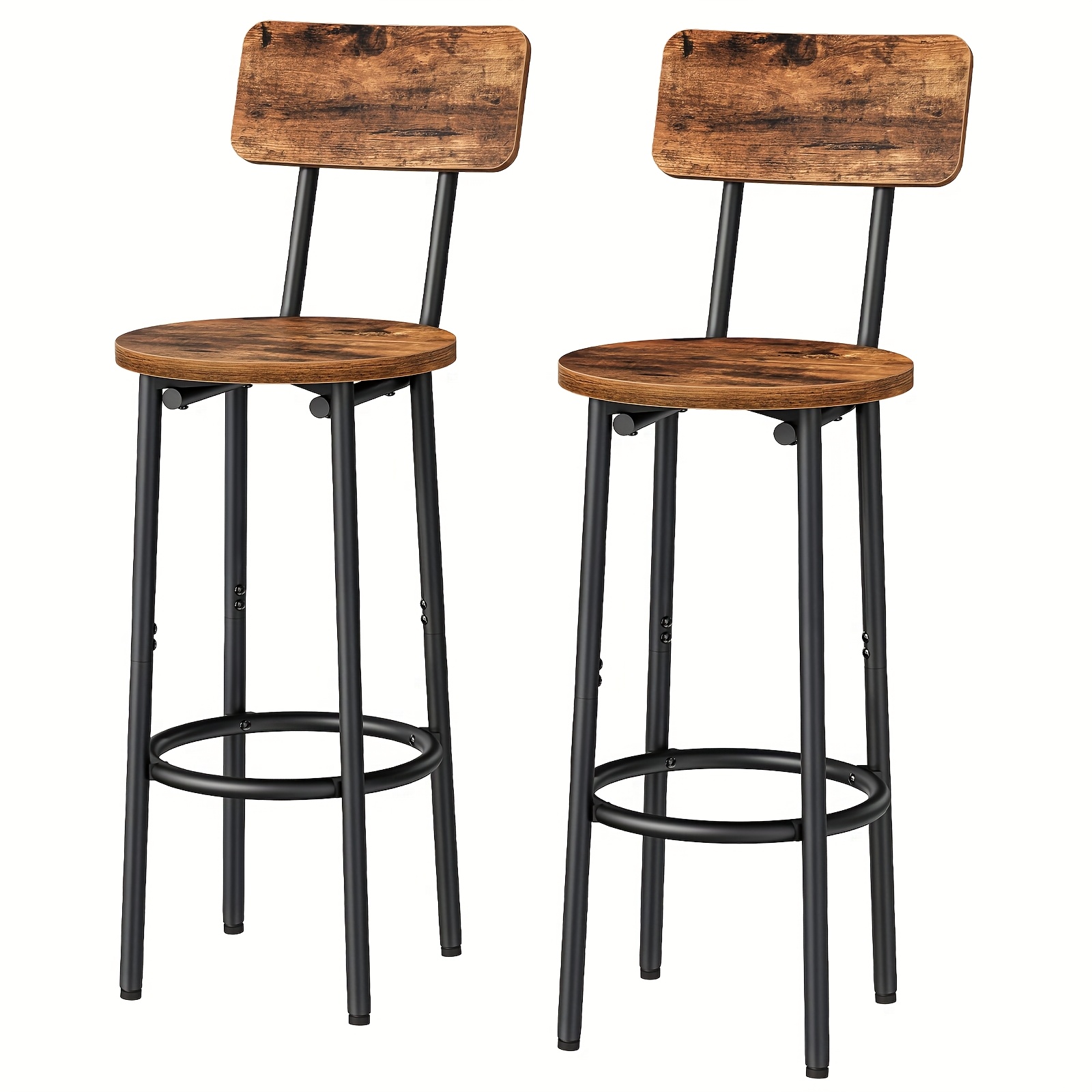 And Black, Bar Stools, 2pcs Round Bar Stools With Backrest, 25.2-inch Bar Chair, Suitable For Kitchen, Dining Room, Counter Height Bar Stools, Easy To Assemble