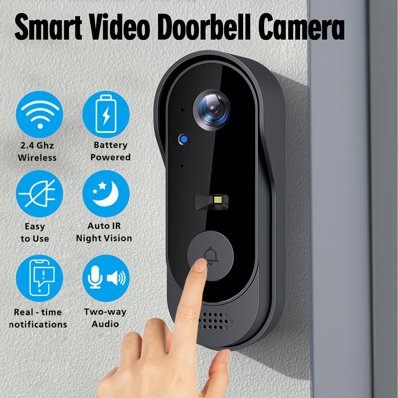 

Doorbell - 720p Hd Wireless Security Camera With Chime, Rechargeable Battery & 2.4g Wifi, Night Vision, 2-way Audio, Real-time Notifications, Voice Change, & Sd Card Storage For Indoor/outdoor Use