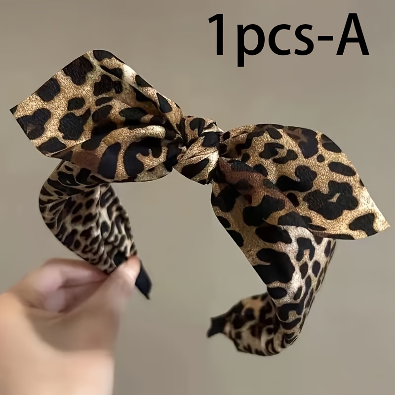 Image of 2pcs/1pc New Leopard Print Bow Knot Headband, Elegant Plastic Hair Hoop With Bunny Ears, Face Washing Headband, Hair Clip, Hair Accessory, Headband