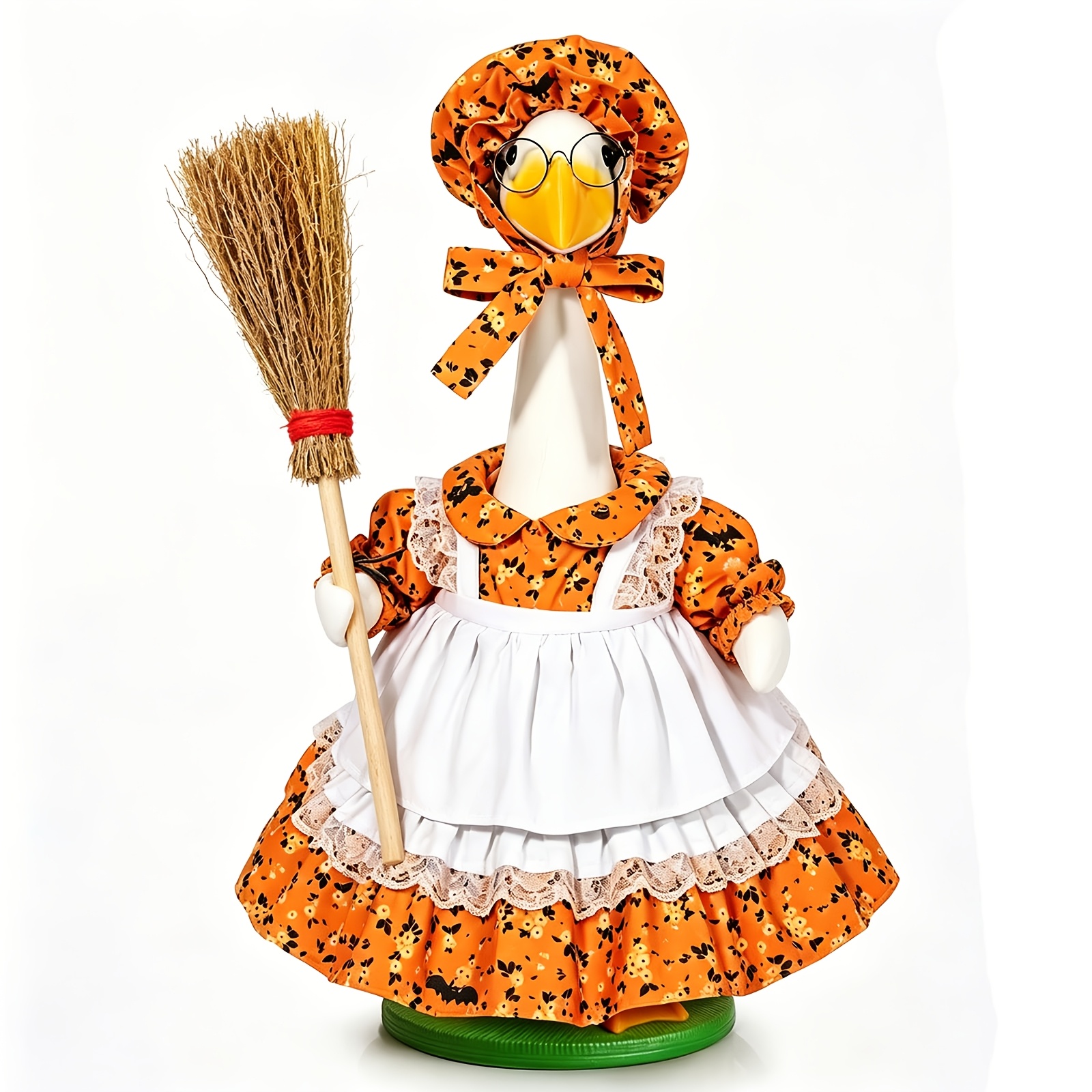 TEMU Costume de robe de statue d'oie d'extérieur/gothique de 23 pouces pour pelouse avec robe à imprimé citrouille et chauve-souris, tablier, bonnet