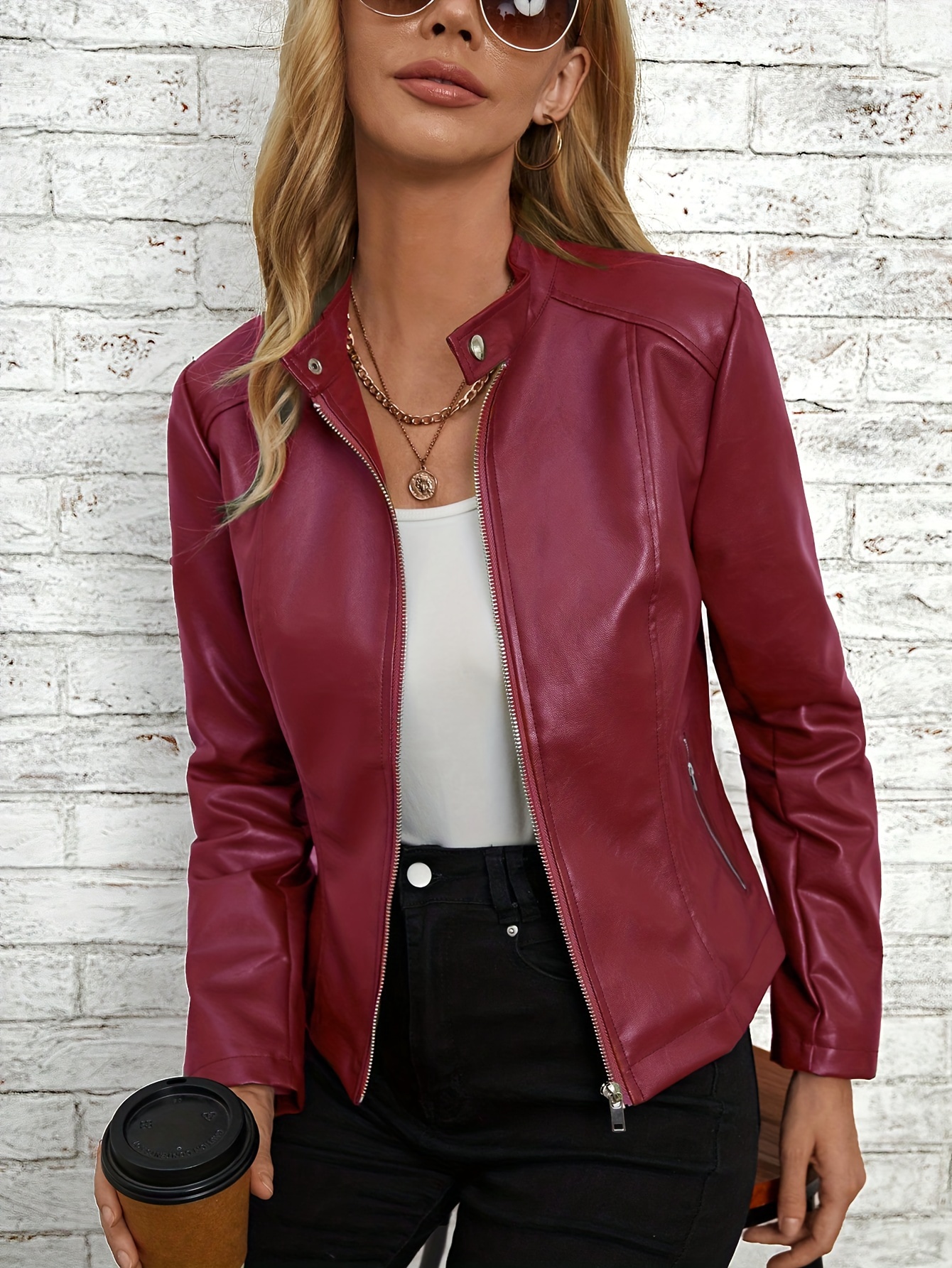 veste en pu cuir uni automne/hiver 2025 femme manteau Temu