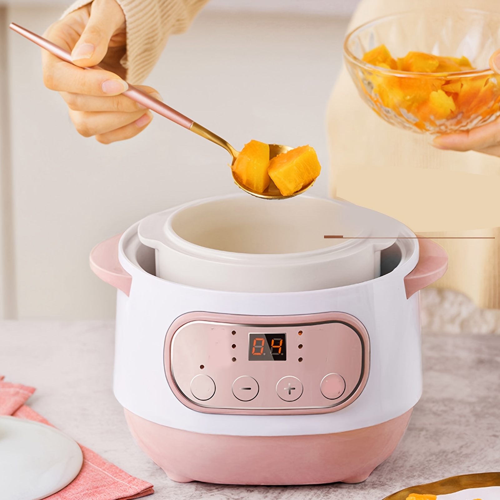 

1l Ceramic Electric Stew Pot With 24h Intelligent Timer, Anti-dry Burn Technology, And Stylish Pink Accents – Soups, , Rice, And More – For Use