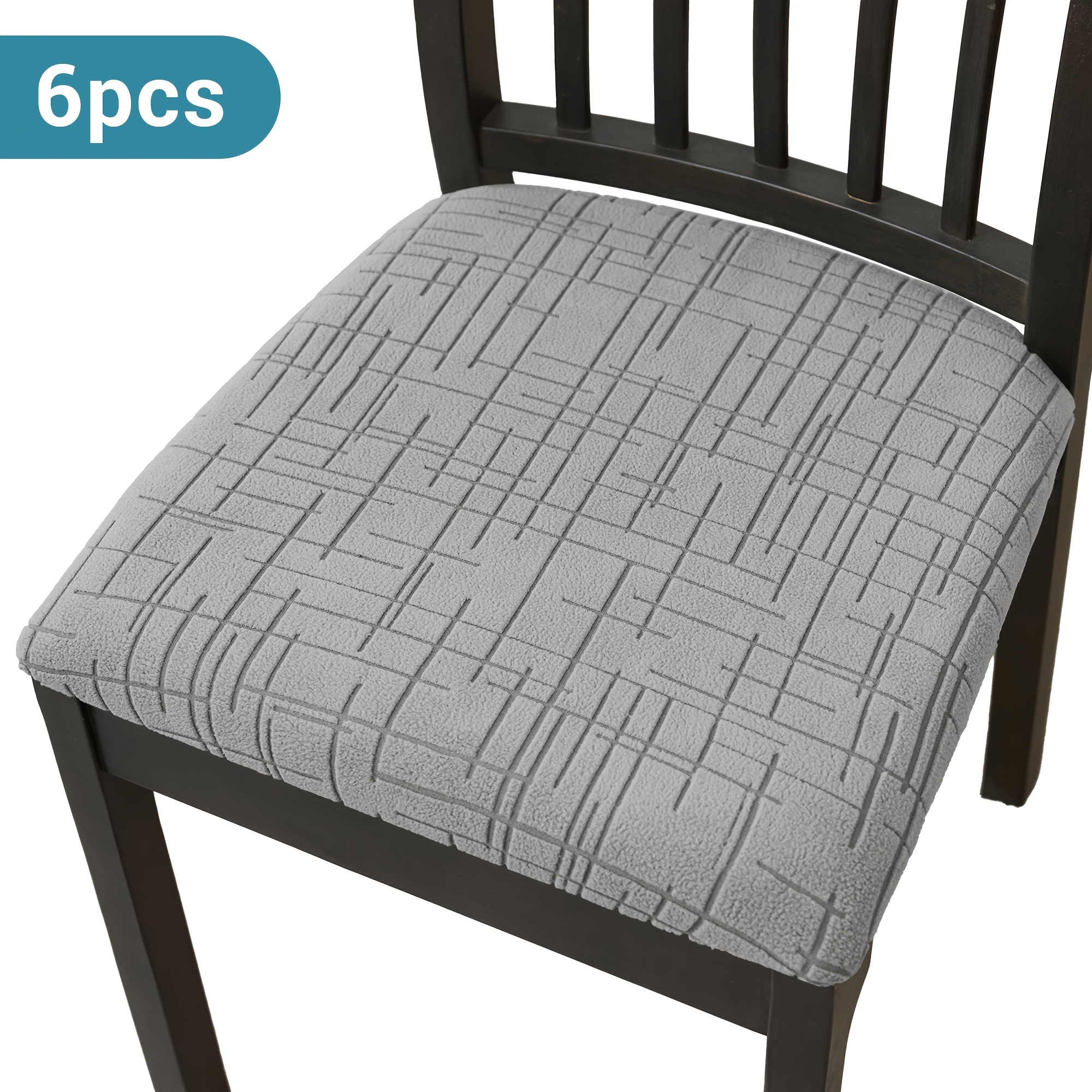 TEMU 4/6pcs Housse de Siège de Chaise de Salle à Manger en Velours Jacquard Extensible Ligne Géométrique, Housses de Chaise Réutilisables Lavables en