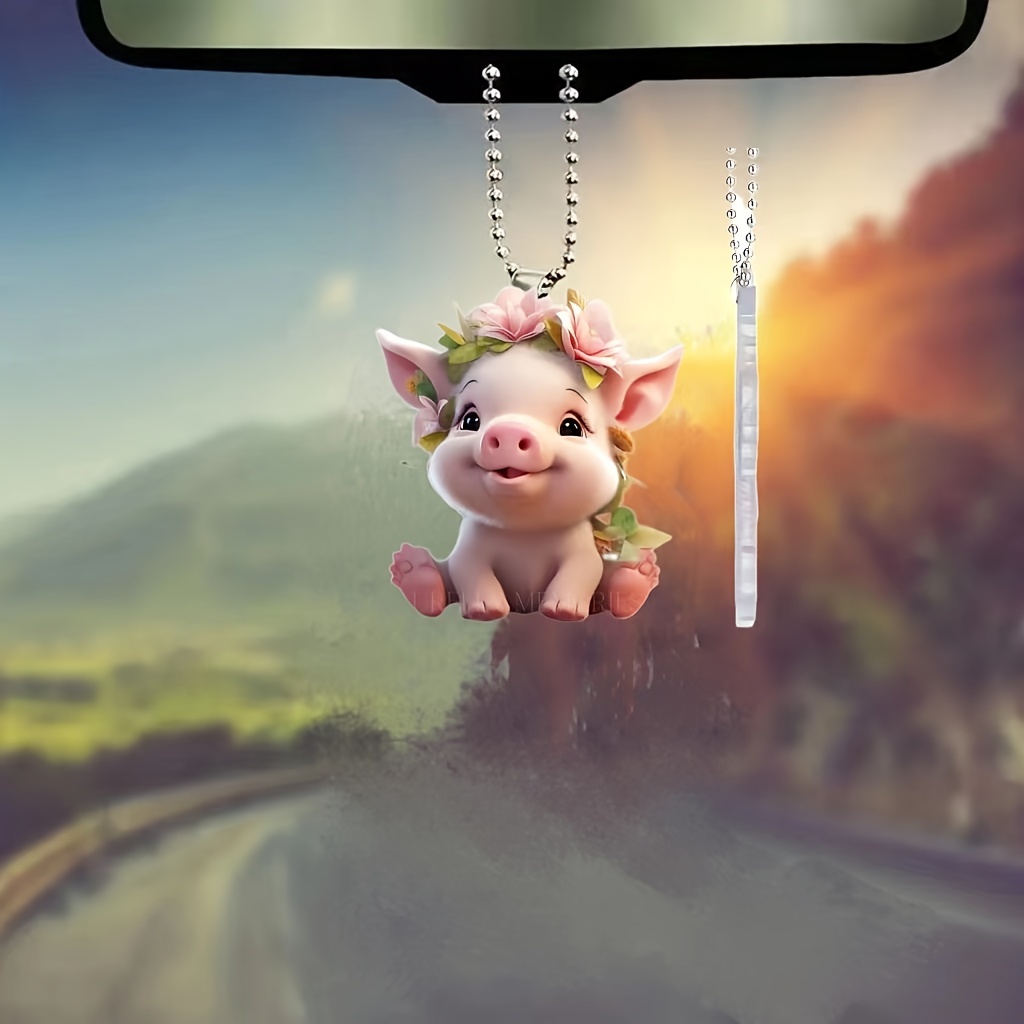 

1pc New Pet Pig 2d Flat Acrylic Car Rearview Mirror Pendant, Fashionable Home Decoration Pendant, Bag And Keychain Accessory Pendant