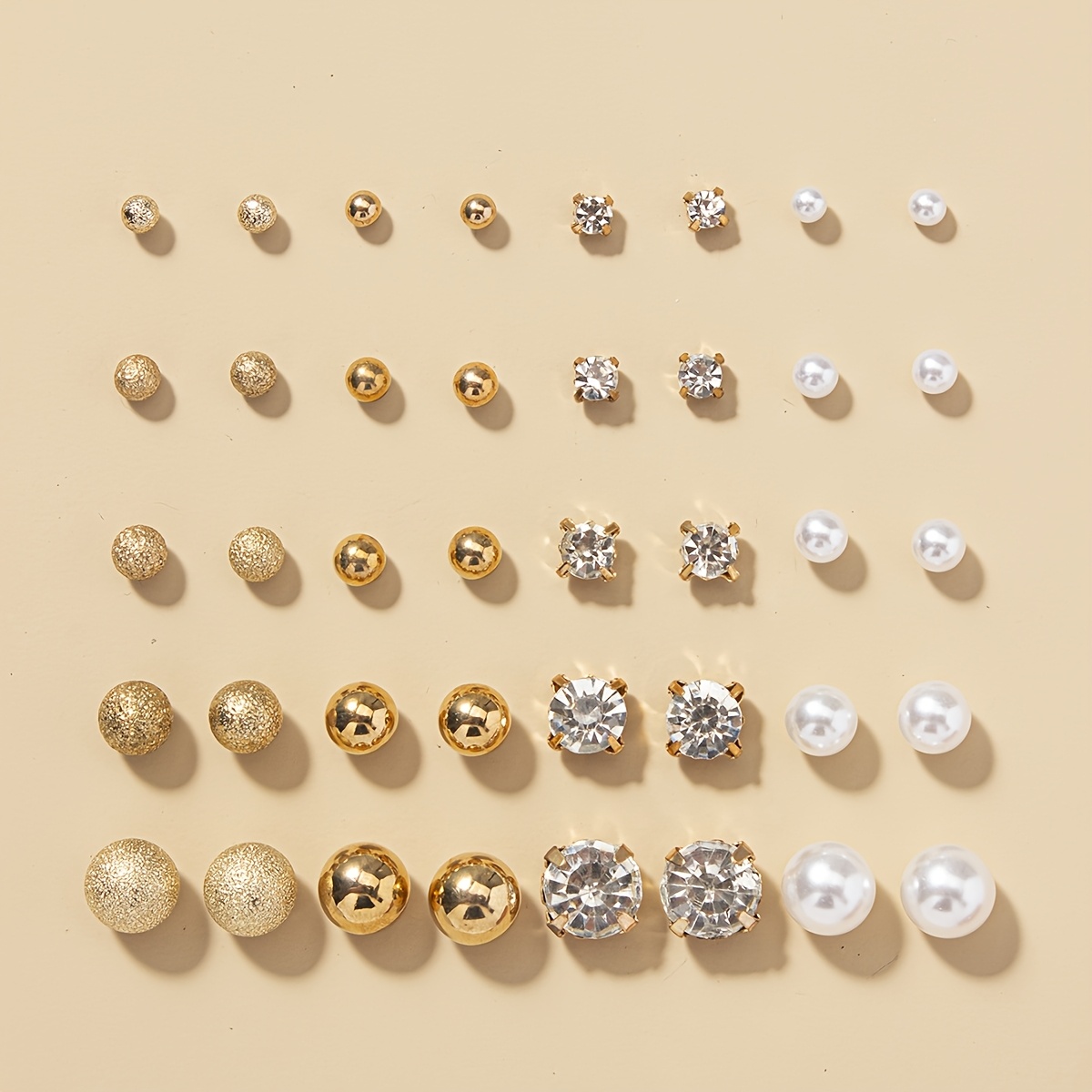 TEMU Un conjunto de 20 de aretes de moda con de perlas, diamantes de redondos y , fáciles de usar, que las mujeres pueden usar , juego de piezas